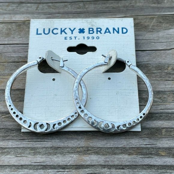 Lucky Brand Jewelry - Lucky Brand Earring Silver Tone Cut Out Hoops Lever Back Women Ear Jewelry
